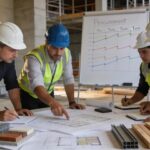 Construction professionals collaborating over procurement strategies on a construction site